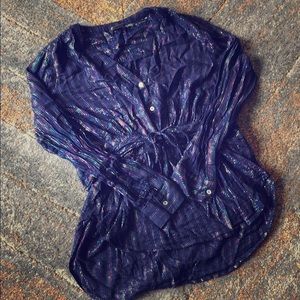 Blue tunic top with metallic stripes